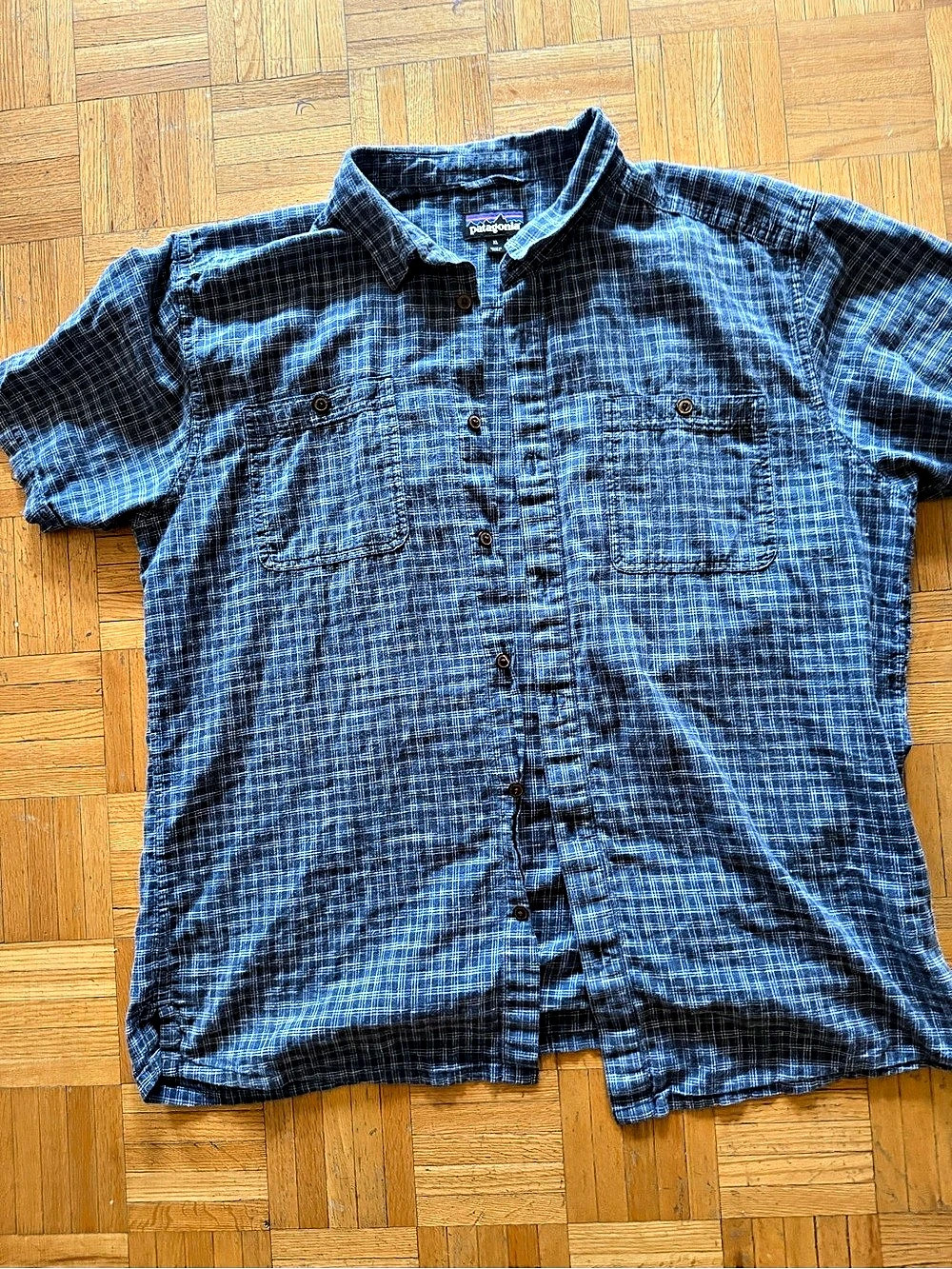 Patagonia Back Step Shirt Plaid Blue & White XL